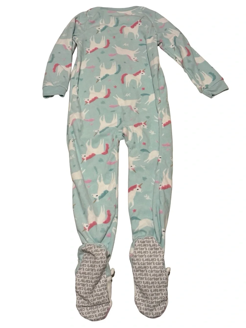 Carter’s Girls Fleece Unicorn Footed Pajamas Blue Zip Up Sleeper 5T